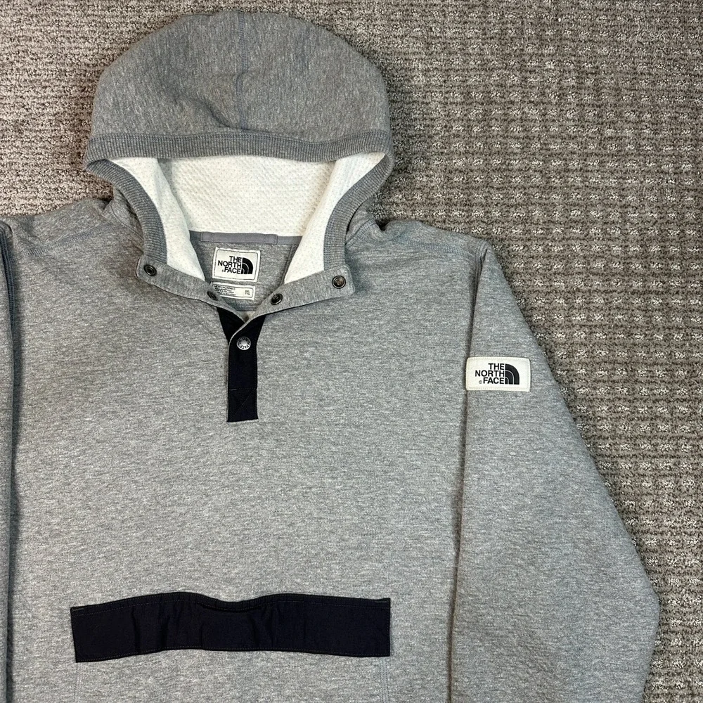 The North Face Mens XXL Snap Neck Hoodie Heather Grey Pullover Sweatshirt
